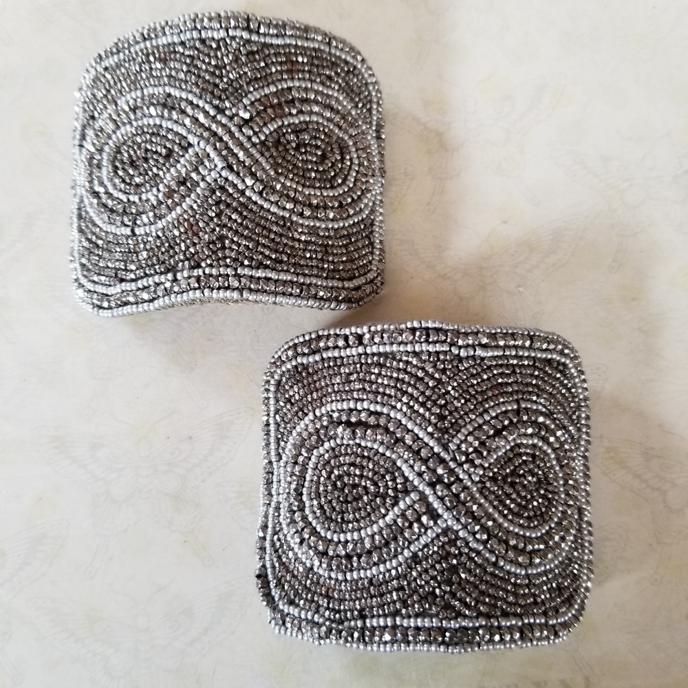 Vintage Antique Art Deco 1920s Made In France Beaded Shoe Clip Buckle Set - Picture 7 of 15